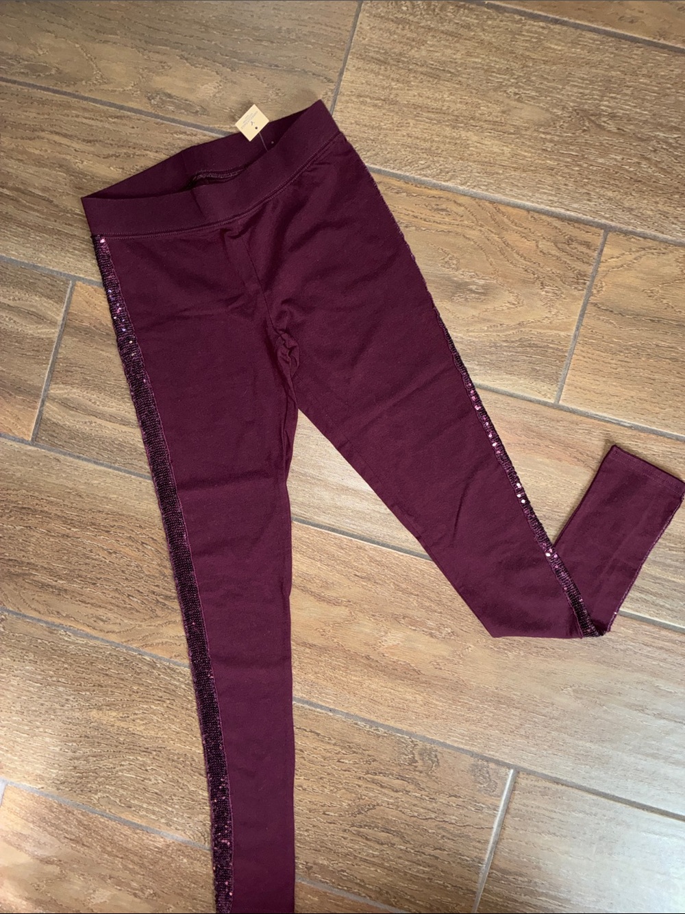 American Eagle Outfitters Wine Burgundy Leggings with Sequin Side Trim